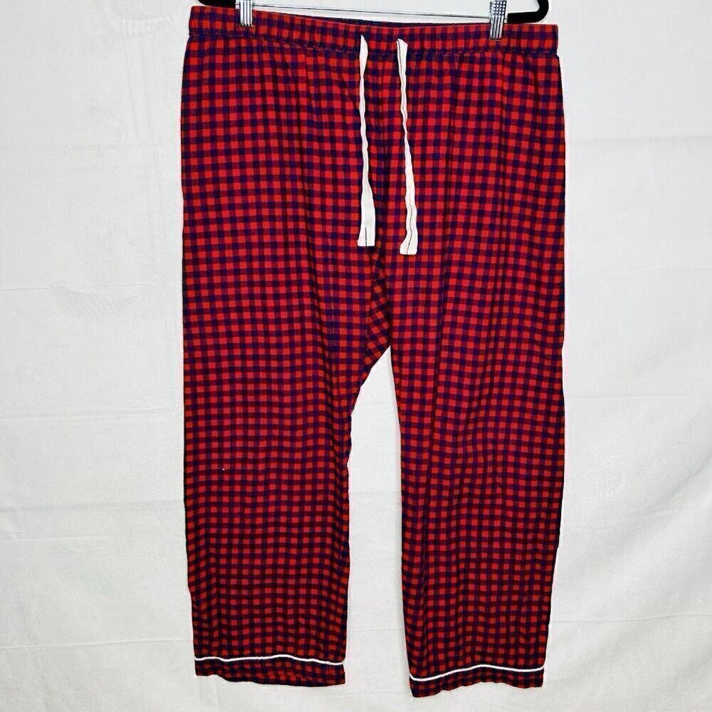 Lands' End Women's Sz XL (18) Flannel Pajama Pants Red / Navy Plaid Drawstring